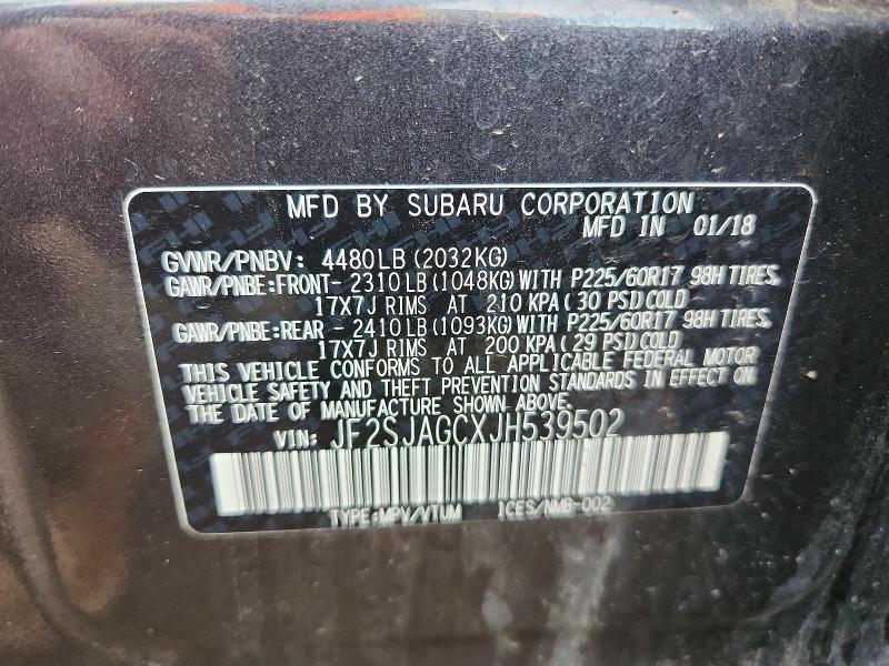 Aukcja sprzedaży 2018 Subaru Forester, vin: JF2SJAGCXJH539502, numer aukcji: 46903686