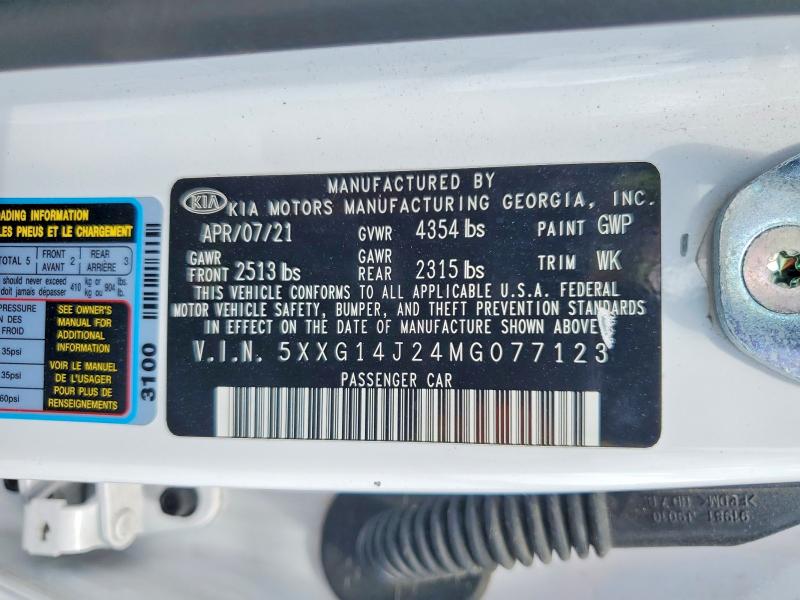 47540056 :رقم المزاد ، 5XXG14J24MG077123 vin ، 2021 Kia K5 مزاد بيع