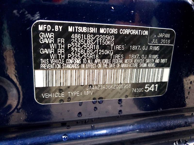 Продаж на аукціоні авто 2019 Mitsubishi Outlander, vin: JA4AZ3A36KZ005958, номер лоту: 79713765