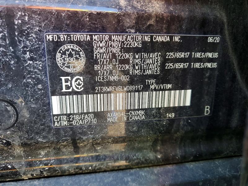 74737775 :رقم المزاد ، 2T3RWRFV6LW089117 vin ، 2020 Toyota Rav4 Hybrid مزاد بيع
