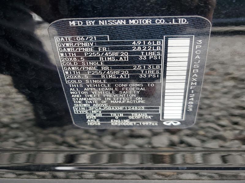 Aukcja sprzedaży 2021 Infiniti Qx50, vin: 3PCAJ5BAXMF124823, numer aukcji: 48173186