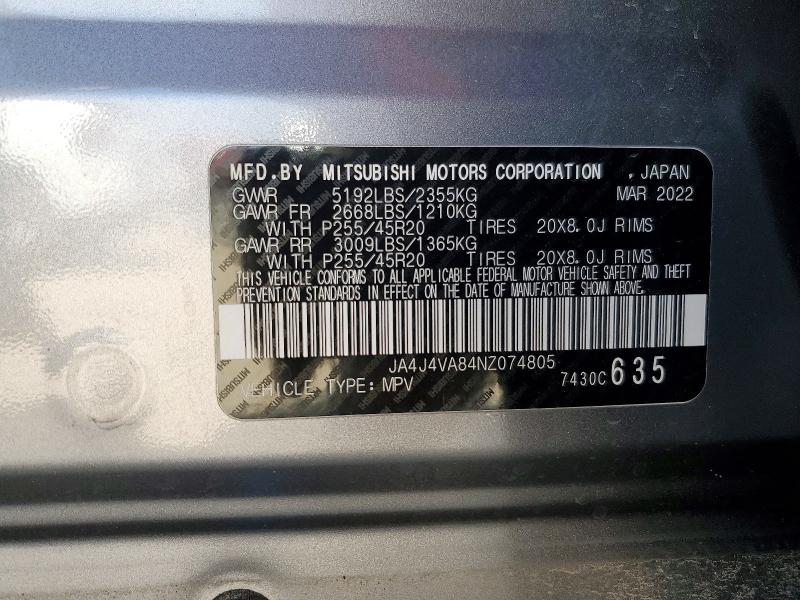 Продаж на аукціоні авто 2022 Mitsubishi Outlander, vin: JA4J4VA84NZ074805, номер лоту: 47016736