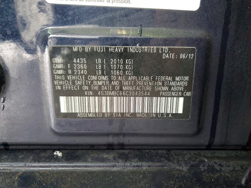 Продаж на аукціоні авто 2012 Subaru Legacy, vin: 4S3BMBC66C3043544, номер лоту: 41766786