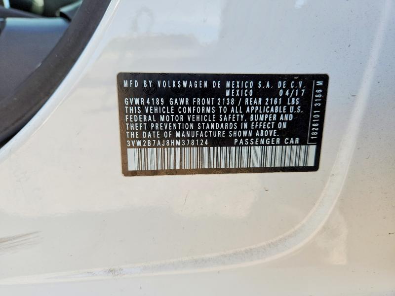 Продаж на аукціоні авто 2017 Volkswagen Jetta, vin: 3VW2B7AJ8HM378124, номер лоту: 45850846