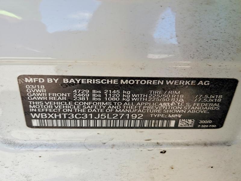 2018 Bmw X1 მანქანა იყიდება აუქციონზე, vin: WBXHT3C31J5L27192, აუქციონის ნომერი: 45990606
