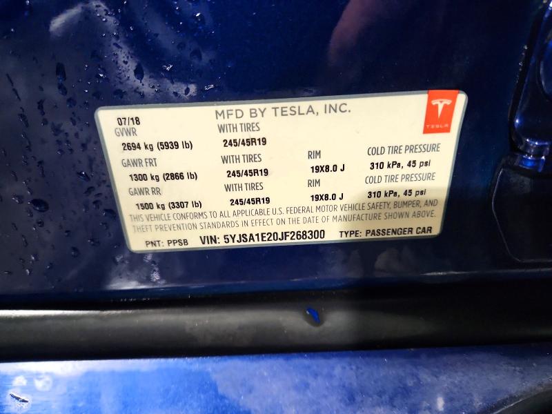 47725606 :رقم المزاد ، 5YJSA1E20JF268300 vin ، 2018 Tesla Model S مزاد بيع