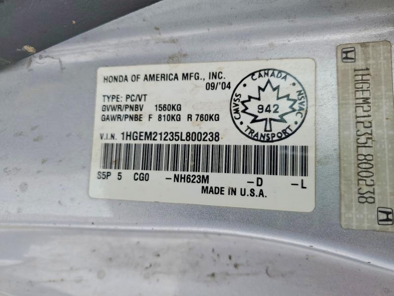 Aukcja sprzedaży 2005 Honda Civic, vin: 1HGEM21235L800238, numer aukcji: 46004836
