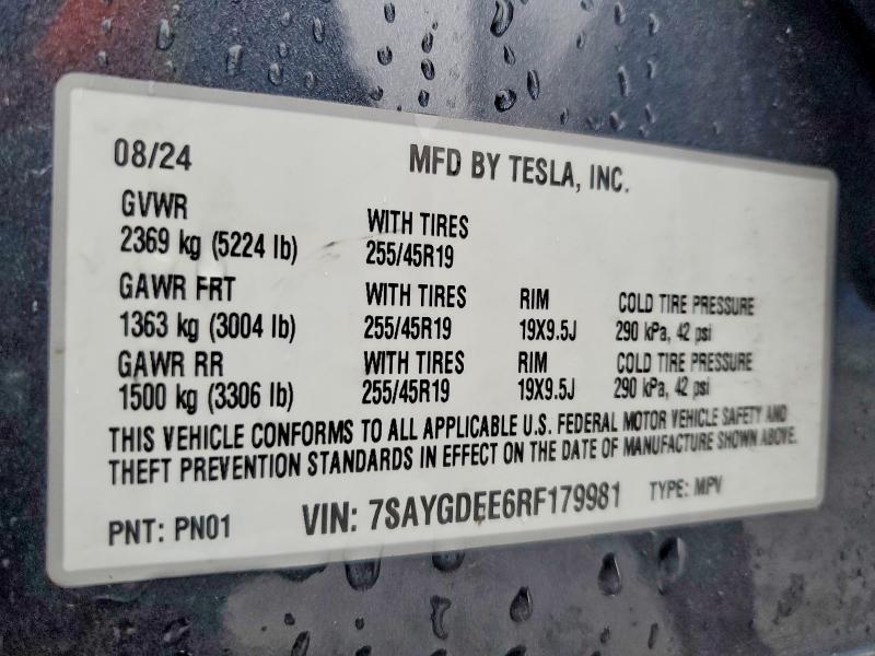 Продажа на аукционе авто 2024 Tesla Model Y, vin: 7SAYGDEE6RF179981, номер лота: 78842665