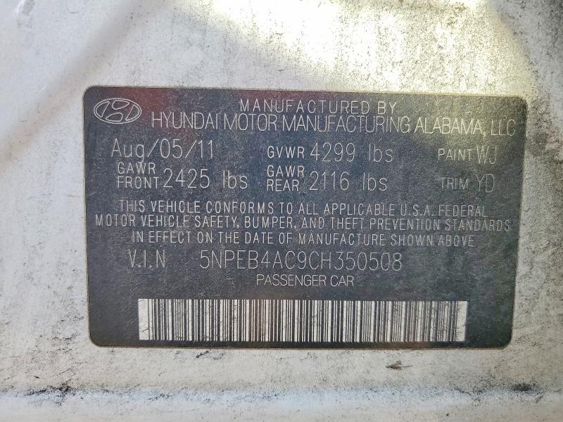 Auction sale of the 2012 Hyundai Sonata, vin: 5NPEB4AC9CH350508, lot number: 47285416