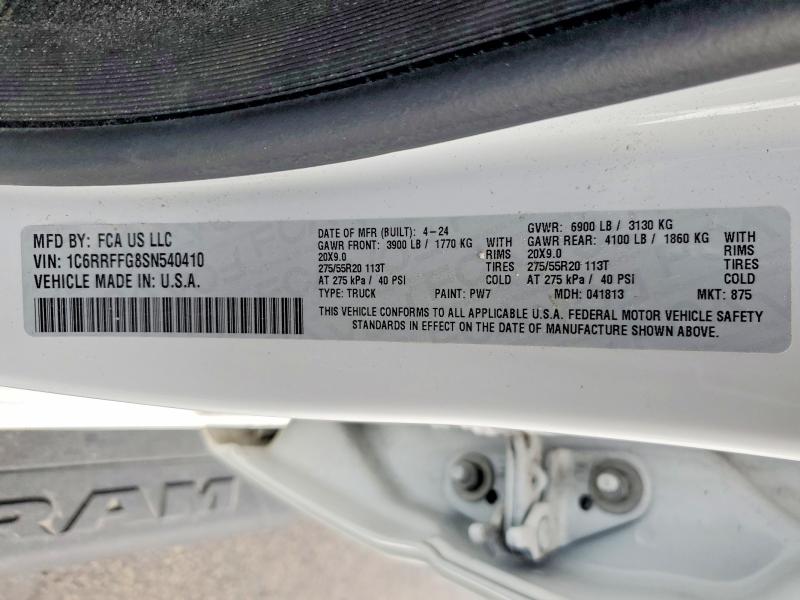 Продаж на аукціоні авто 2025 Ram 1500, vin: 1C6RRFFG8SN540410, номер лоту: 45686806