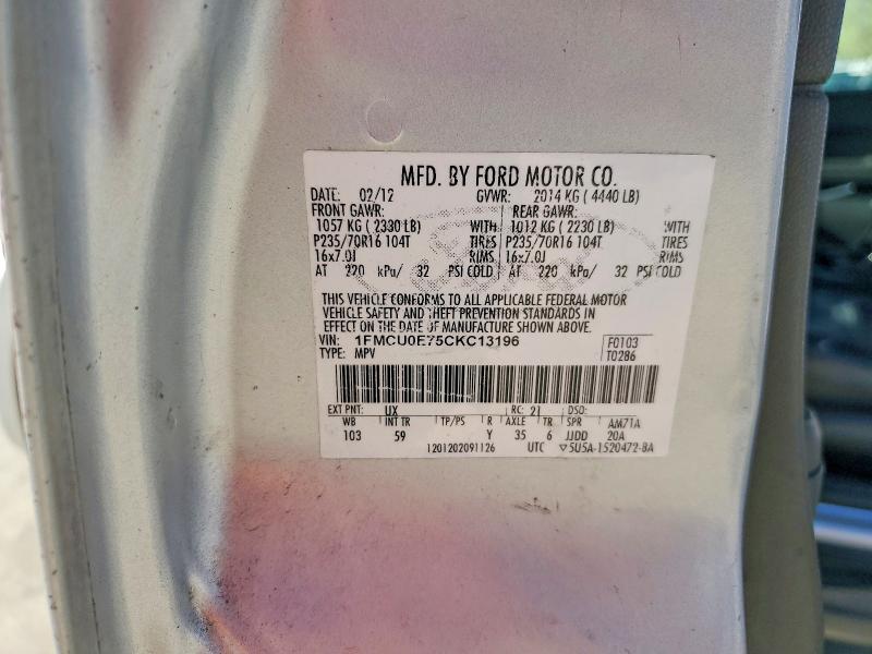 2012 Ford Escape მანქანა იყიდება აუქციონზე, vin: 1FMCU0E75CKC13196, აუქციონის ნომერი: 45982236