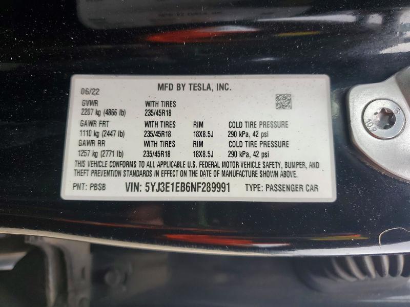 79129045 :رقم المزاد ، 5YJ3E1EB6NF289991 vin ، 2022 Tesla Model 3 مزاد بيع