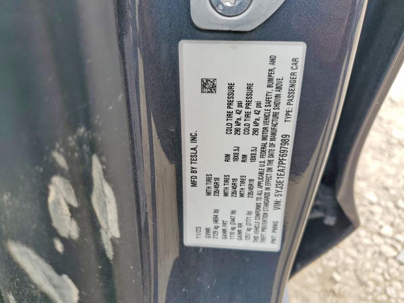 46381906 :رقم المزاد ، 5YJ3E1EA7PF697989 vin ، 2023 Tesla Model 3 مزاد بيع