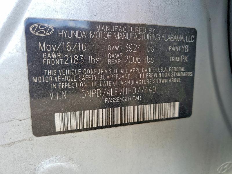 Продажа на аукционе авто 2017 Hyundai Elantra, vin: 5NPD74LF7HH077449, номер лота: 79738715