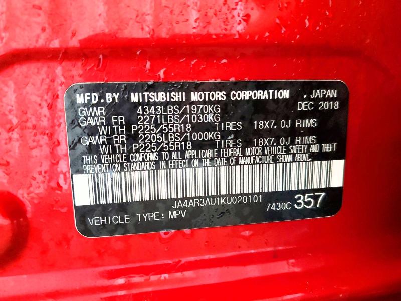 Продаж на аукціоні авто 2019 Mitsubishi Outlander Sport, vin: JA4AR3AU1KU020101, номер лоту: 41833996