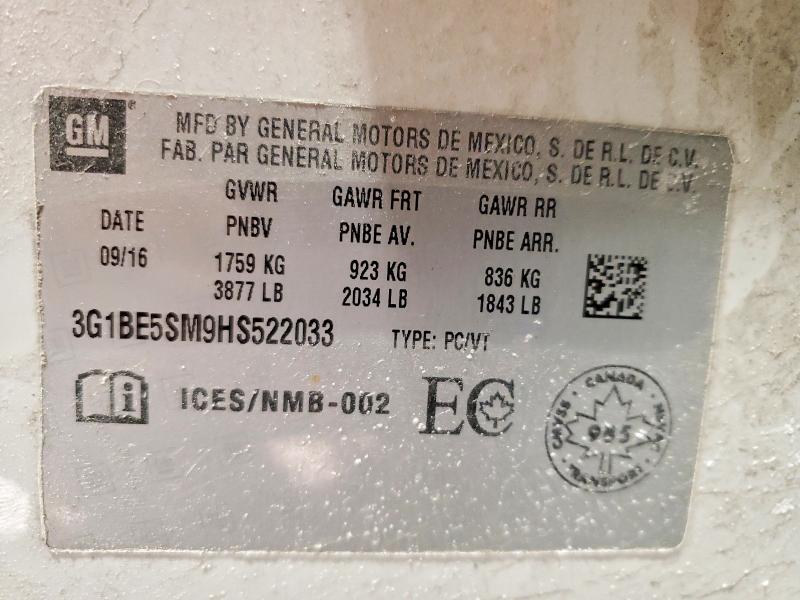 47519256 :رقم المزاد ، 3G1BE5SM9HS522033 vin ، 2017 Chevrolet Cruze مزاد بيع