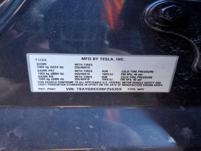 2025 Tesla Model Y მანქანა იყიდება აუქციონზე, vin: 7SAYGDEE0SF255359, აუქციონის ნომერი: 47238236