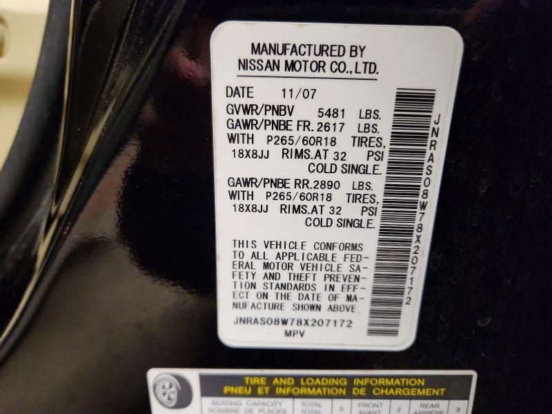 45912246 :رقم المزاد ، JNRAS08W78X207172 vin ، 2008 Infiniti Fx35 مزاد بيع