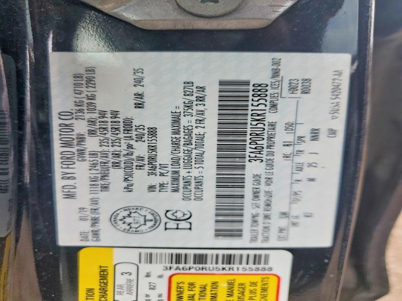 Продаж на аукціоні авто 2019 Ford Fusion, vin: 3FA6P0RU5KR155888, номер лоту: 45450716