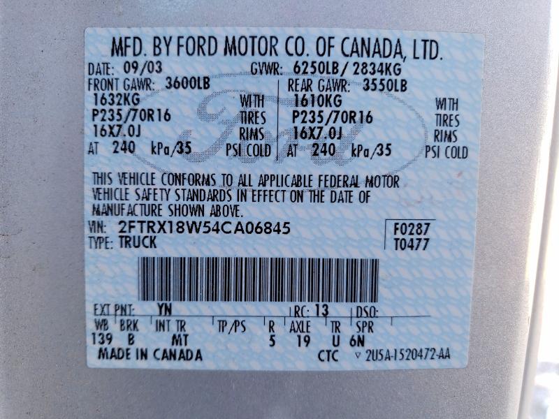 Продаж на аукціоні авто 2004 Ford F-150 Heritage, vin: 2FTRX18W54CA06845, номер лоту: 46300926