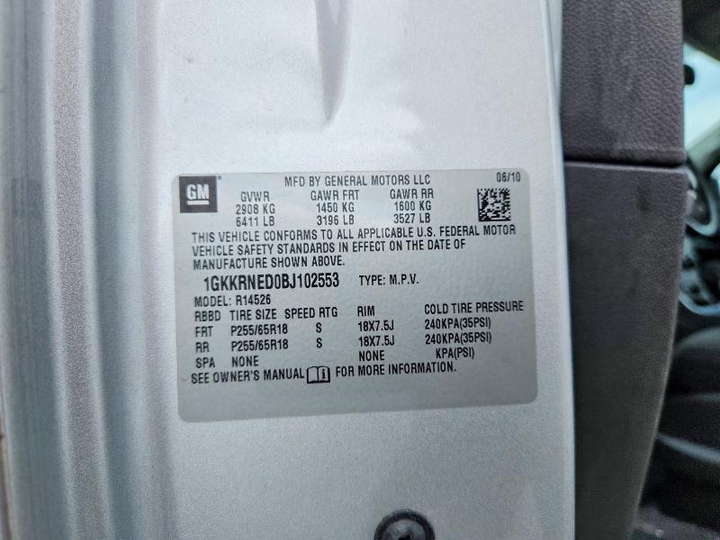 Aukcja sprzedaży 2011 Gmc Acadia, vin: 1GKKRNED0BJ102553, numer aukcji: 95863255