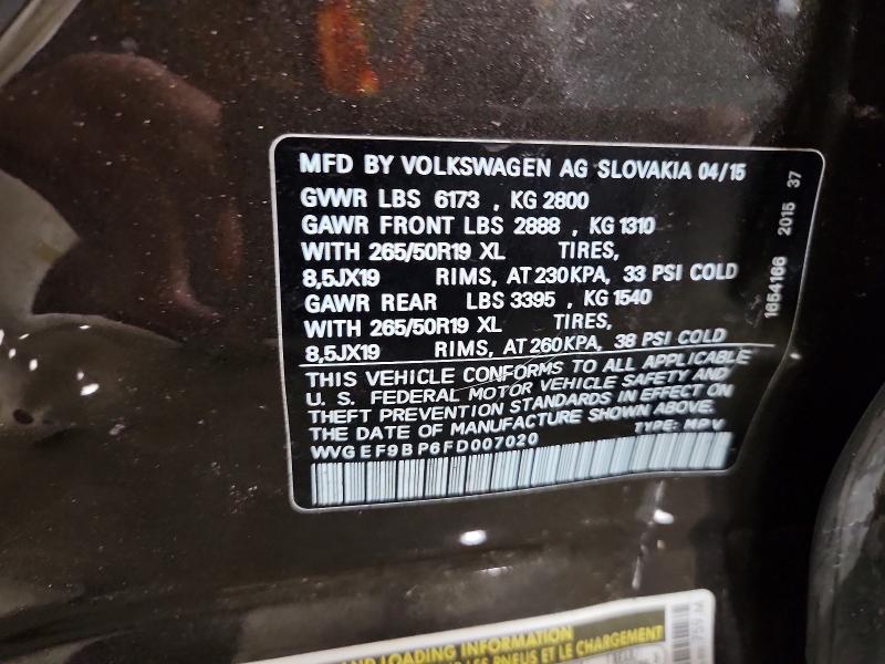 45511576 :رقم المزاد ، WVGEF9BP6FD007020 vin ، 2015 Volkswagen Touareg مزاد بيع