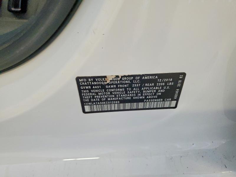 Продаж на аукціоні авто 2019 Volkswagen Passat, vin: 1VWLA7A30KC012093, номер лоту: 46855116