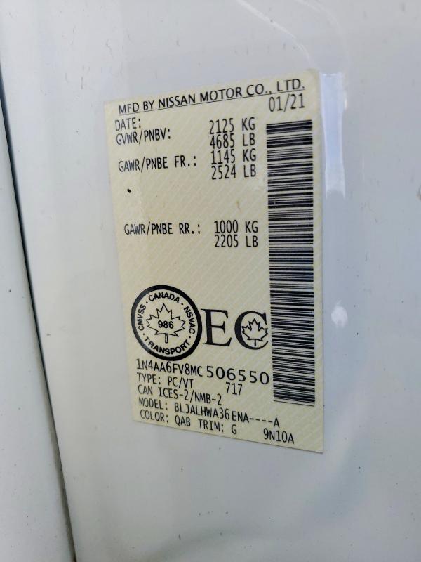 Продаж на аукціоні авто 2021 Nissan Maxima, vin: 1N4AA6FV8MC506550, номер лоту: 79520095