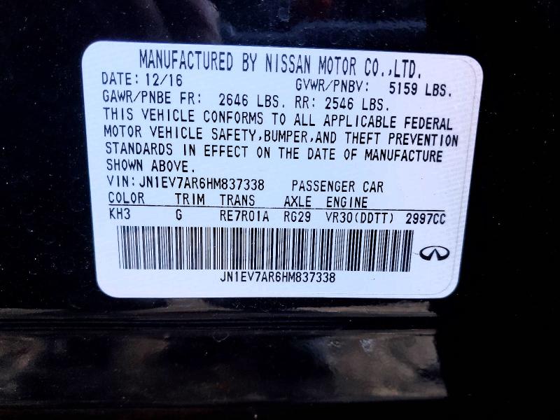 Продаж на аукціоні авто 2017 Infiniti Q50, vin: JN1EV7AR6HM837338, номер лоту: 46088146