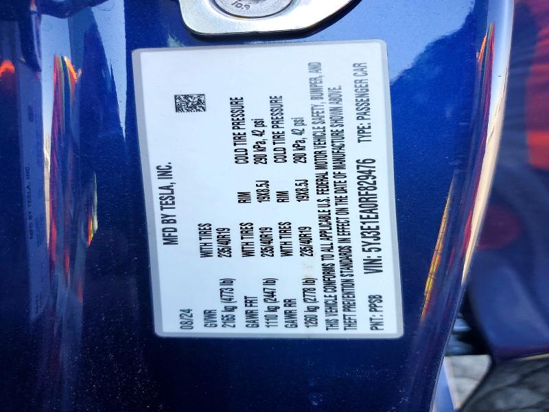 47233626 :رقم المزاد ، 5YJ3E1EA0RF829476 vin ، 2024 Tesla Model 3 مزاد بيع