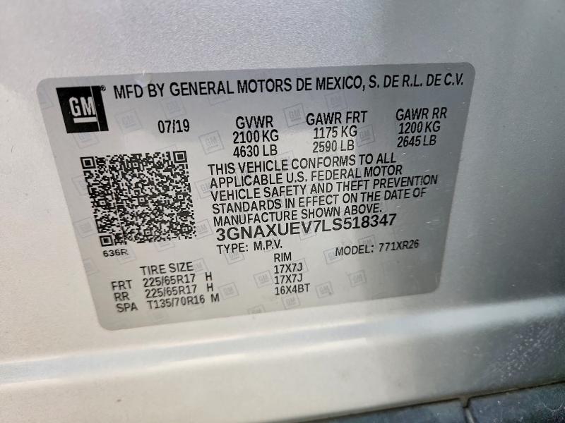 Продажа на аукционе авто 2020 Chevrolet Equinox, vin: 3GNAXUEV7LS518347, номер лота: 46135746