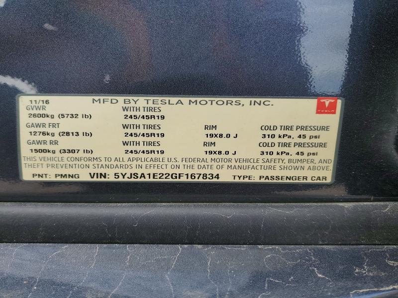 45460706 :رقم المزاد ، 5YJSA1E22GF167834 vin ، 2016 Tesla Model S مزاد بيع