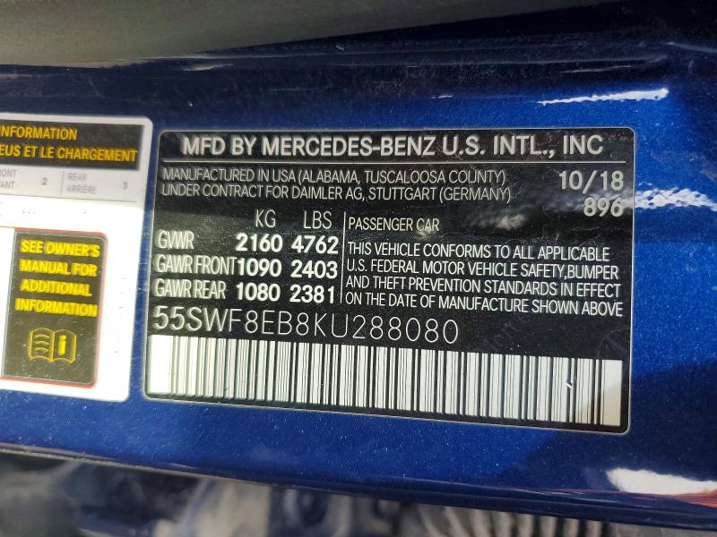 Продаж на аукціоні авто 2019 Mercedes-benz C, vin: 55SWF8EB8KU288080, номер лоту: 41765926