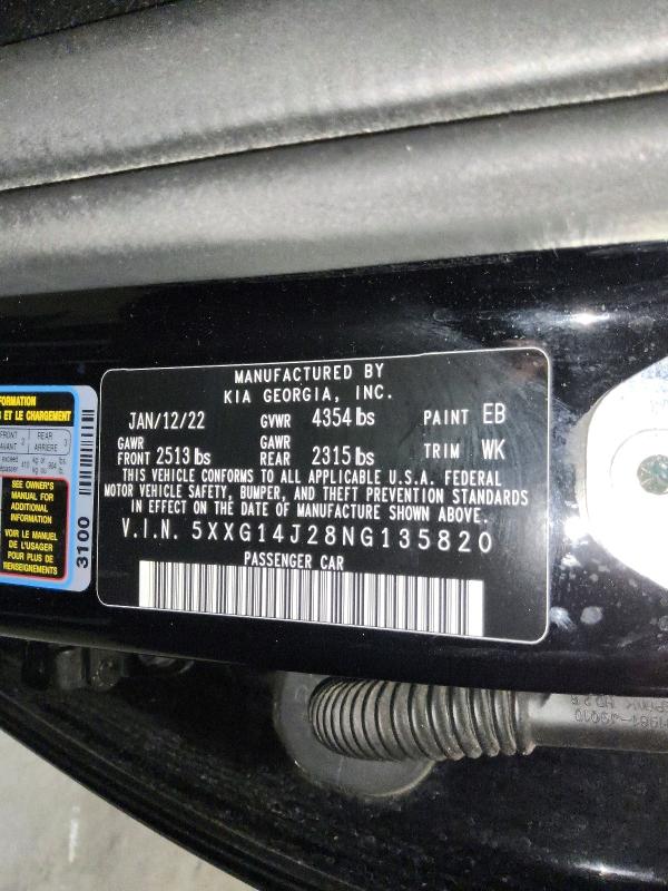 Продажа на аукционе авто 2022 Kia K5, vin: 5XXG14J28NG135820, номер лота: 78675255