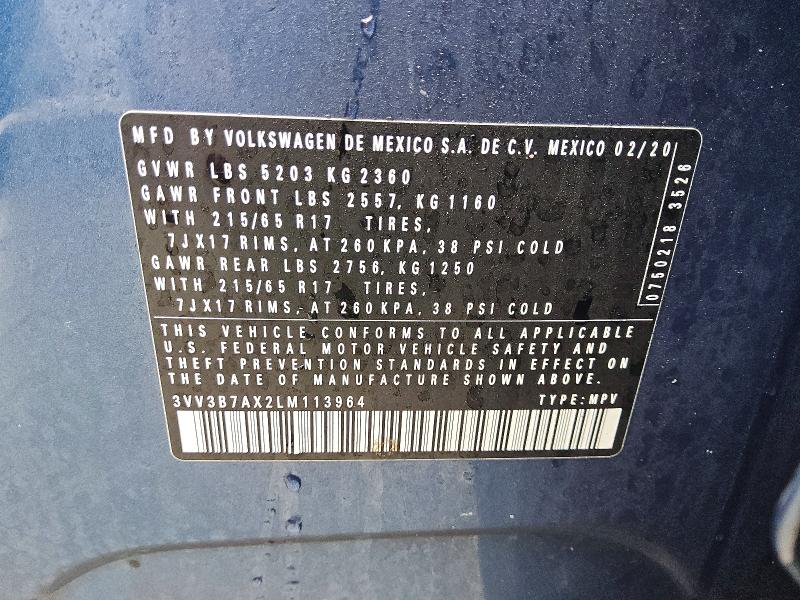 Продажа на аукционе авто 2020 Volkswagen Tiguan, vin: 3VV3B7AX2LM113964, номер лота: 79464895