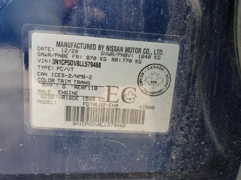 46627646 :رقم المزاد ، 3N1CP5DV8LL579468 vin ، 2020 Nissan Kicks مزاد بيع