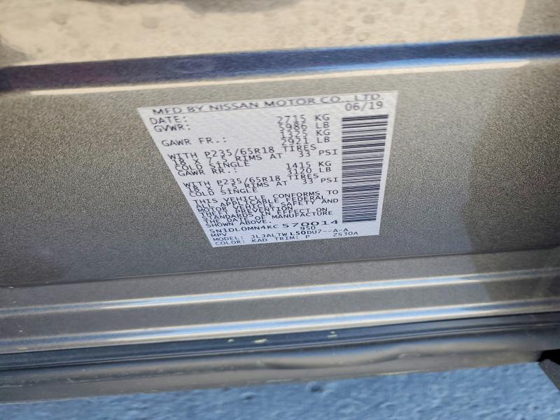 46970226 :رقم المزاد ، 5N1DL0MN4KC570014 vin ، 2019 Infiniti Qx60 مزاد بيع