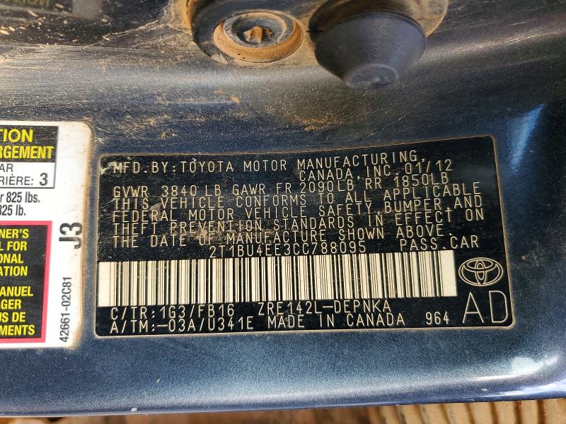 Продаж на аукціоні авто 2012 Toyota Corolla, vin: 2T1BU4EE3CC788095, номер лоту: 46570516