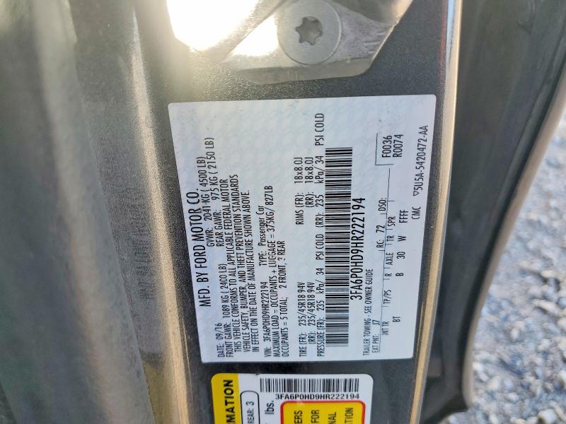 Aukcja sprzedaży 2017 Ford Fusion, vin: 3FA6P0HD9HR222194, numer aukcji: 47468626