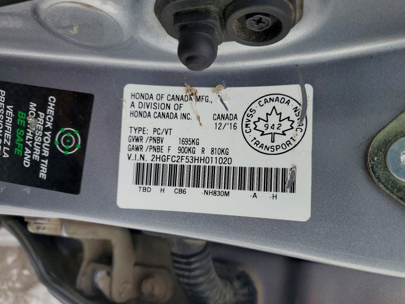 2017 Honda Civic მანქანა იყიდება აუქციონზე, vin: 2HGFC2F53HH011020, აუქციონის ნომერი: 78035055
