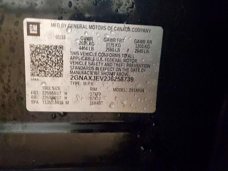 46478186 :رقم المزاد ، 2GNAXJEV2J6258739 vin ، 2018 Chevrolet Equinox مزاد بيع