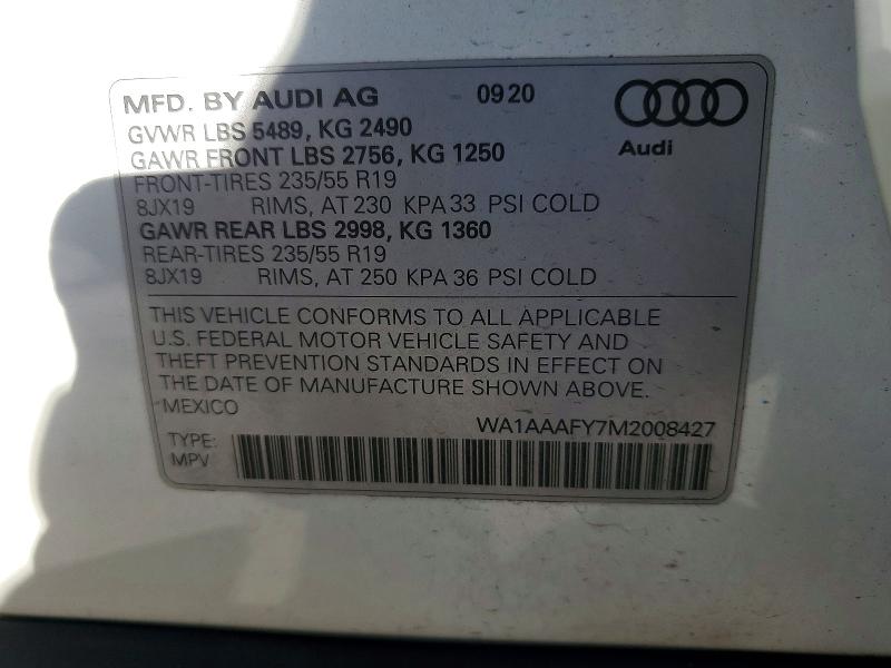 Aukcja sprzedaży 2021 Audi Q5, vin: WA1AAAFY7M2008427, numer aukcji: 46570466