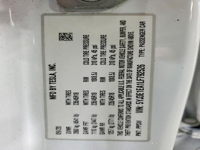 Продажа на аукционе авто 2020 Tesla Model 3, vin: 5YJ3E1EA1LF792526, номер лота: 46653136
