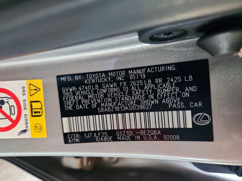 Aukcja sprzedaży 2019 Lexus Es 350, vin: 58ABZ1B13KU039627, numer aukcji: 79942055