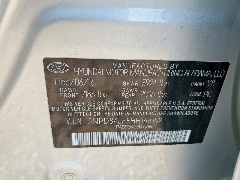 2017 Hyundai Elantra მანქანა იყიდება აუქციონზე, vin: 5NPD84LF5HH168152, აუქციონის ნომერი: 45443996