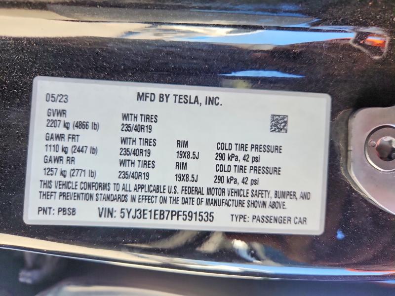 Продажа на аукционе авто 2023 Tesla Model 3, vin: 5YJ3E1EB7PF591535, номер лота: 47925866