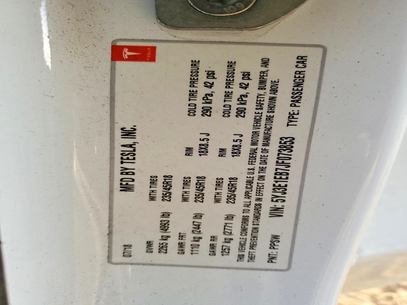 2018 Tesla Model 3 მანქანა იყიდება აუქციონზე, vin: 5YJ3E1EB7JF073853, აუქციონის ნომერი: 48099616