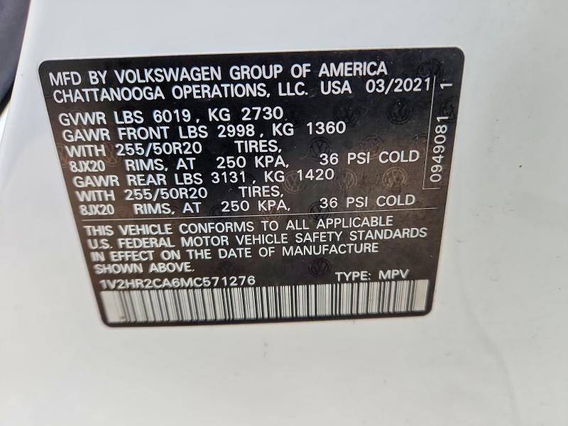 48096976 :رقم المزاد ، 1V2HR2CA6MC571276 vin ، 2021 Volkswagen Atlas مزاد بيع