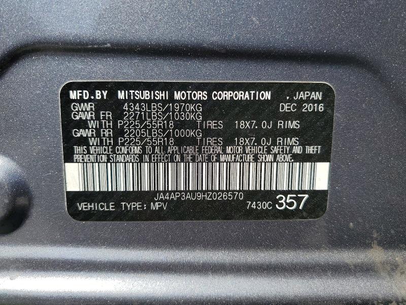 46379166 :رقم المزاد ، JA4AP3AU9HZ026570 vin ، 2017 Mits Outlander مزاد بيع