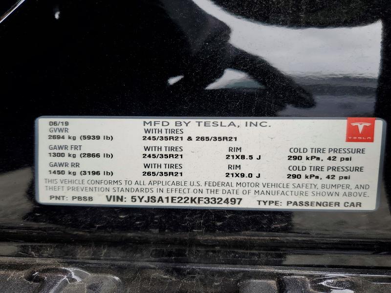 79712635 :رقم المزاد ، 5YJSA1E22KF332497 vin ، 2019 Tesla Model S مزاد بيع